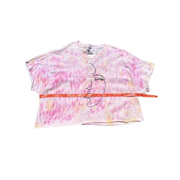 Handmade Tie-Dye Face Line Art Graphic Cropped T-Shirt With Open Back Lace-Up De - Picture 4 of 5